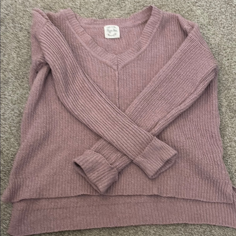 Universal Thread Pink V-Neck Sweater with Ribbed Texture - Picture 3 of 4